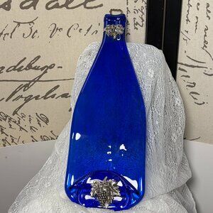 Handmade Signed Ozek Cobalt Blue Melted Wine Bottle Tray - Artisanal Sustainable